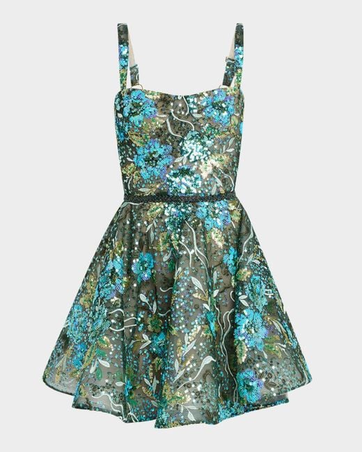 Bronx and Banco Green Mademoiselle Sequin Embroidered Mini Dress