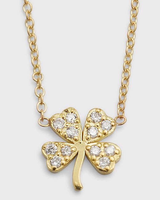 Jennifer Meyer Metallic 18k Mini Diamond Four-leaf Clover Necklace
