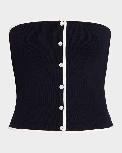 Veronica Beard Blue Valley Button-Front Tube Top