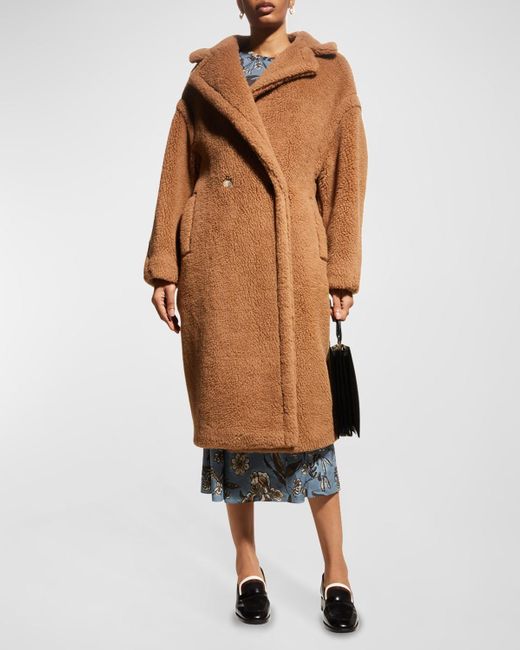 Max Mara Natural Double-breasted Camel Hair Blend Teddy Coat