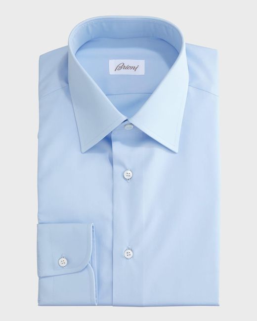 Brioni Wardrobe Essential Solid Dress Shirt, Blue for men