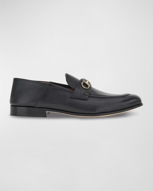 Ferragamo Black Ottone Leather Slide Bit Loafers