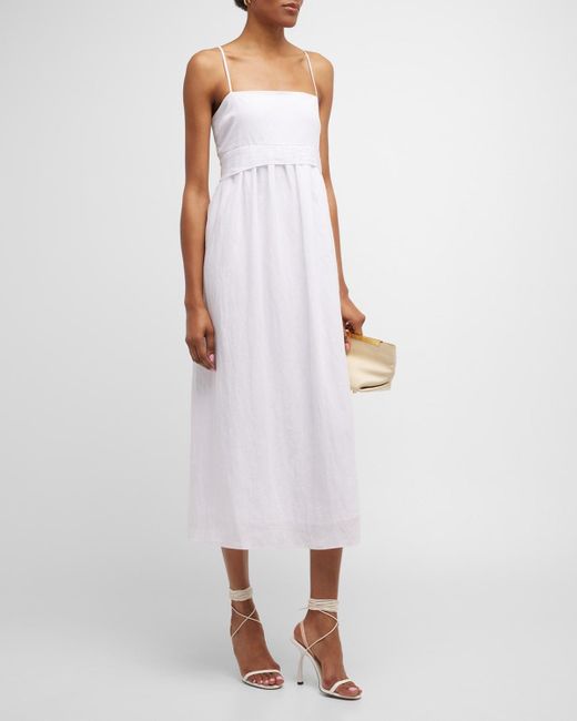 Vince White Ruched Panelled Tie-back Midi Dress