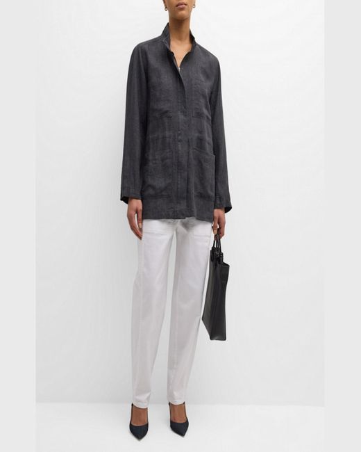 Eileen Fisher Stand Collar Organic Linen Jacket in Blue Lyst