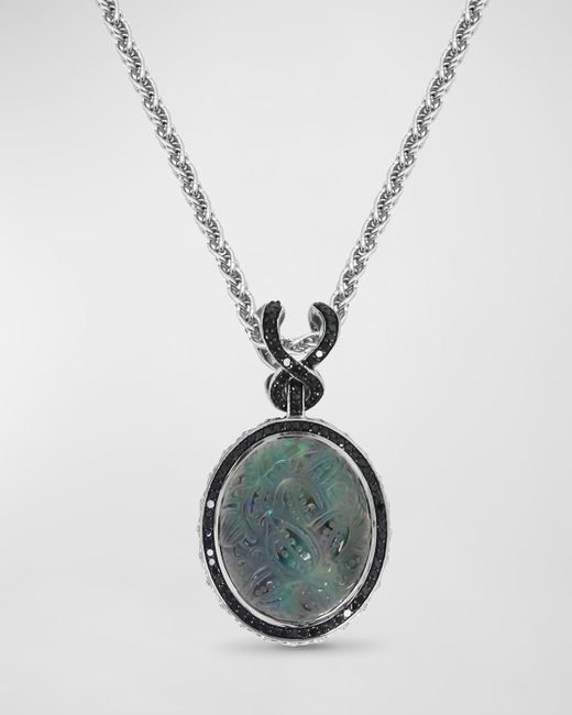 Stephen Dweck White Quartz, Abalone And Black Diamond Pendant Necklace In Sterling Silver