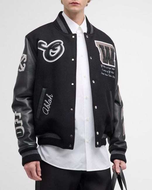 Off-White c/o Virgil Abloh Black Crystal Multi-Patch Varsity Jacket for men
