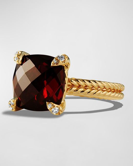 David Yurman White 11mm Chatelaine Garnet Ring W/diamond Prongs, Size 6