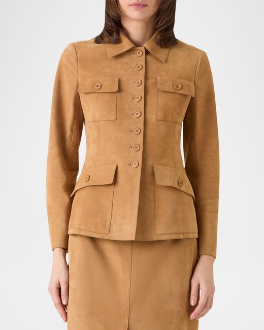 Akris Brown Delia Suede Fitted Jacket