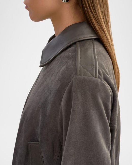 Lamarque Gray Robbie Suede Bomber Jacket