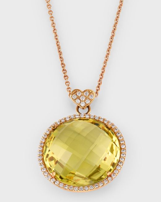 Lisa Nik Metallic 18k Rose Gold Lemon Quartz And Diamond Pendant Necklace With Heart Bail