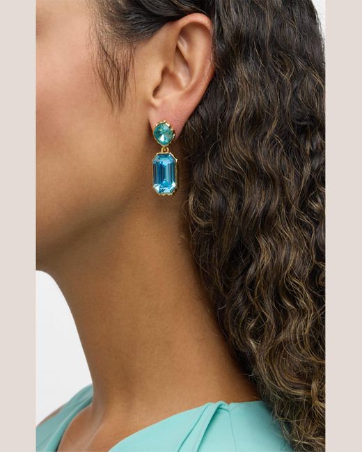 Oscar de la Renta Blue Classic Crystal Drop Earrings