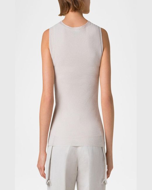 Akris Natural Structured Double-Layer Cotton Blend Knit Top
