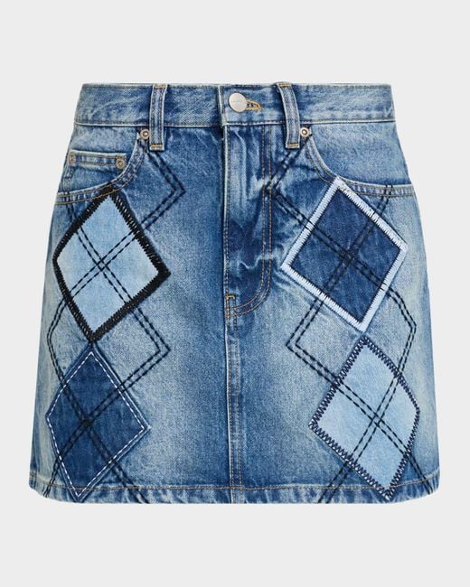 Marc Jacobs Blue Argyle Patchwork Denim Mini Skirt