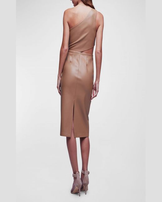 L'Agence Brown Aliyah Faux Leather Cutout Midi Dress