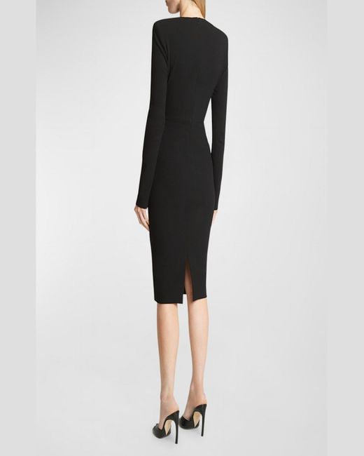 Victoria Beckham Black Sheath Wool Midi Dress