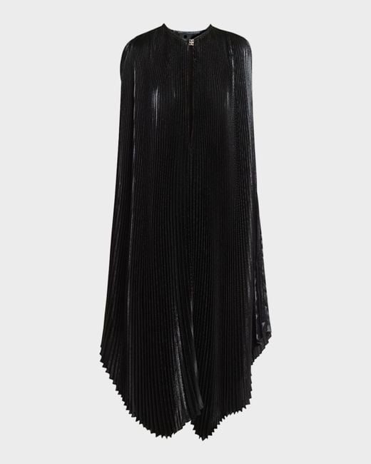 Givenchy Black Metallic Pleated Cap-Sleeve Midi Dress