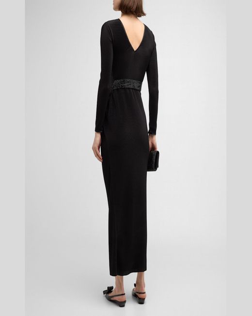 Giorgio Armani Black Plisse Jersey Gown With Beaded Hip Detail