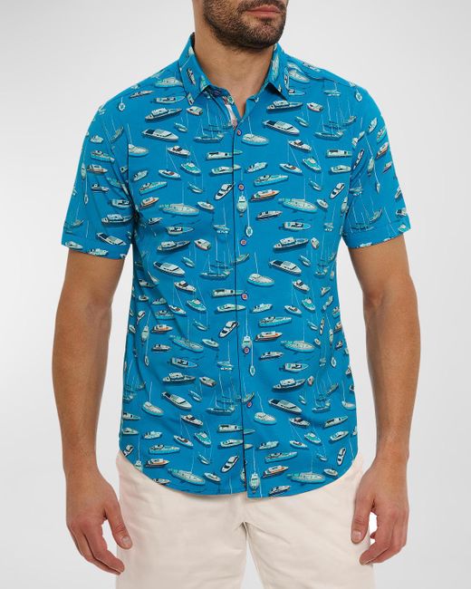 Robert Graham Blue Boat Marina Short-Sleeve Shirt for men