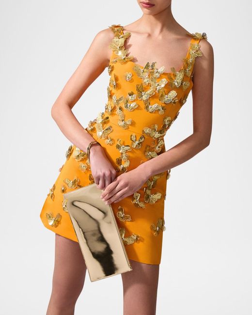 carolina herrera orange butterfly dress Butterfly-embellished Silk Mini Dress