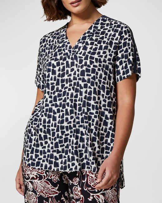 Marina Rinaldi Blue Plus Size Prisma Brushstroke-Print Shirt