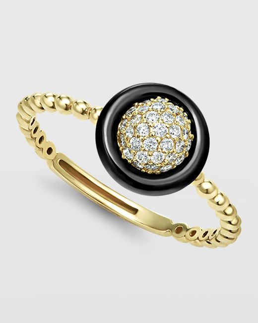 Lagos Metallic 18k Gold And Black Caviar Diamond 9mm Circle Ring, Size 7