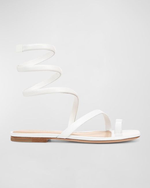 Veronica Beard White Allura Leather Spiral-wrap Flat Sandals