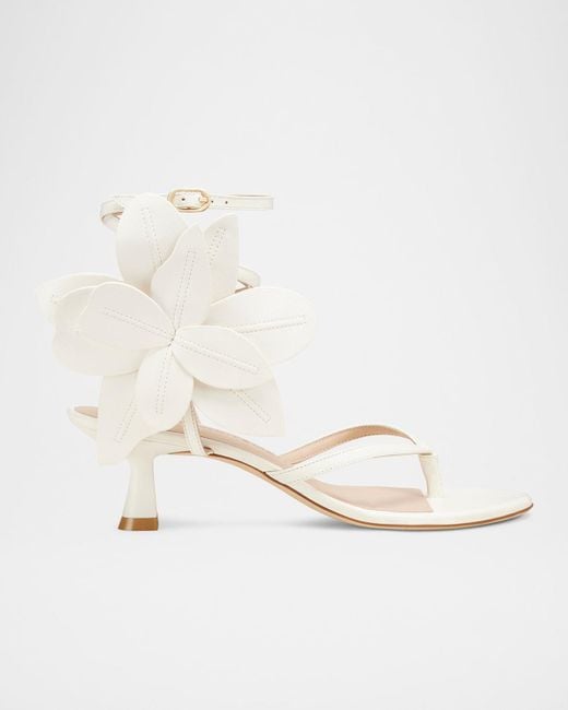Stuart Weitzman Natural Paradise 50 Flower Leather Kitten Sandals
