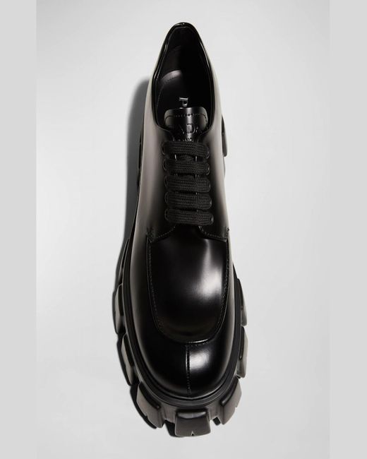 Prada Black Monolith Lug-Sole Leather Derby Shoes for men