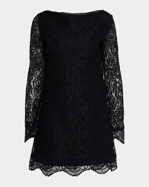La Petite Robe Di Chiara Boni Women's Black Surina Long Sleeve Scalloped  Lace Short Dress