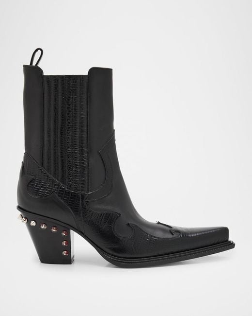 Christian Louboutin Black Becca Uomo Leather Spike-Heel Western Boots for men