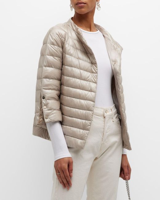Herno Ultralight Nylon Down Jacket With Monogram Trim in Natural | Lyst