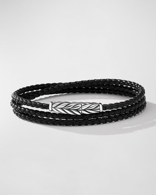 David Yurman Black Chevron Triple-wrap Leather Bracelet With Silver, 3mm, Size M for men