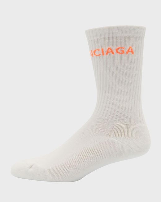 Balenciaga White Logo-knit Tennis Socks for men