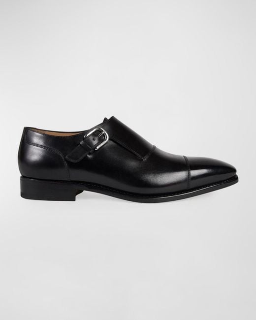 Paul Stuart Black Giordano Single-monk Leather Shoes for men