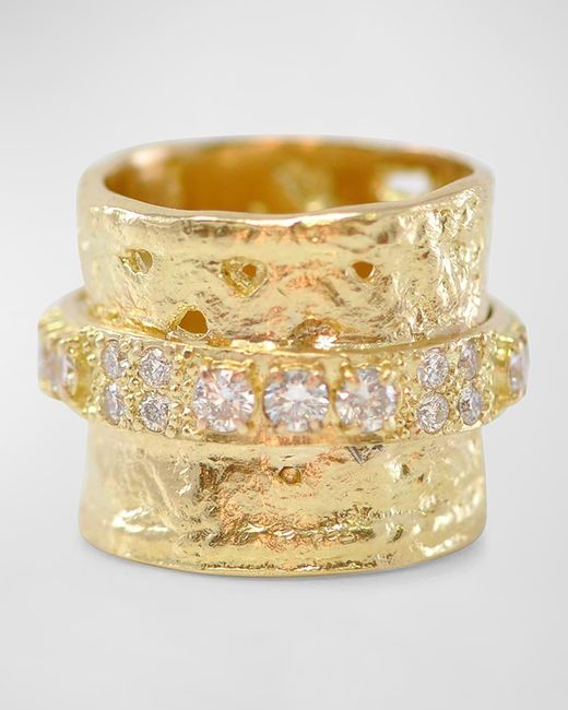 Armenta Metallic 18k Yellow Gold Large Artifact Band Statement Ring With Diamonds