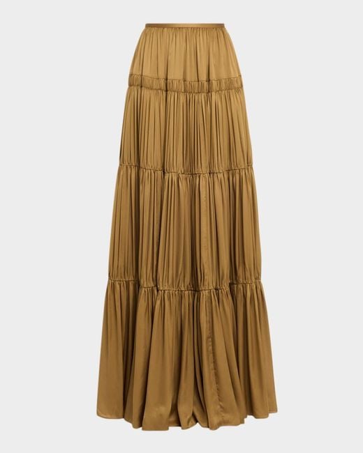 Ulla Johnson Natural Gaelle Gathered Silk Maxi Skirt