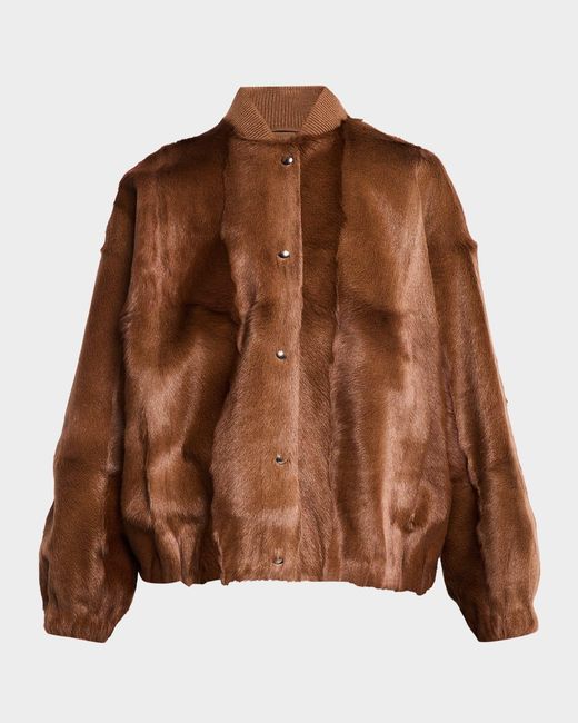 Brunello Cucinelli Brown Goat Shearling Bomber Jacket