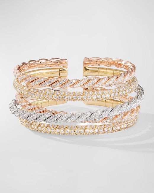 David Yurman Metallic Paveflex Five Row Bracelet With Diamonds In 18k Golds, 73mm, Size M