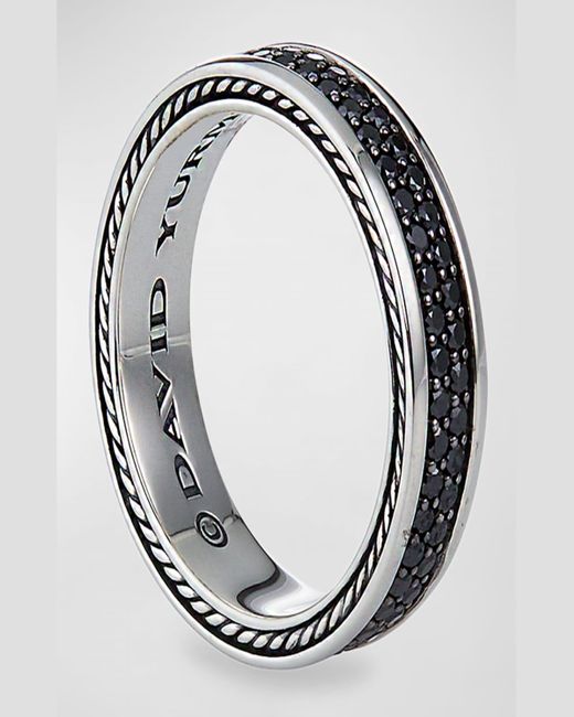 David Yurman Metallic Streamline Two-row Band Ring With Black Diamonds In Silver, 6.5mm for men