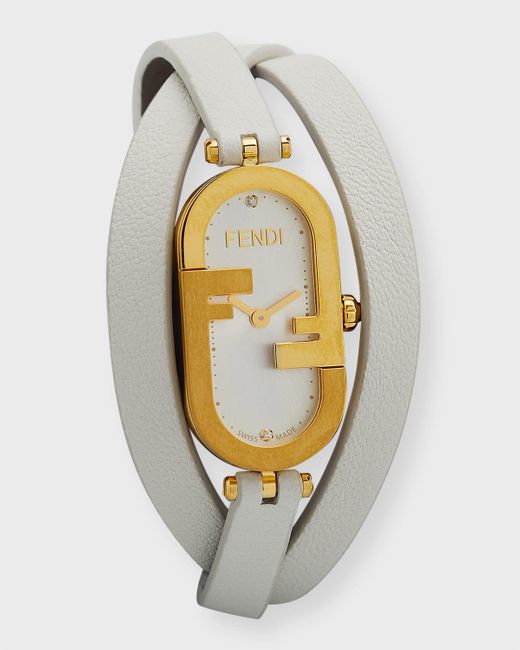 Fendi Metallic O'lock Vertical Oval Calf Leather Wrap Watch