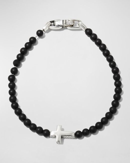 David Yurman Metallic Spiritual Beads Cross Station Bracelet In Silver, 4mm for men