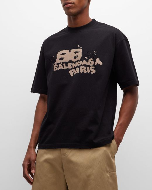 Balenciaga Black Dirty Bb Paris Icon T-shirt for men