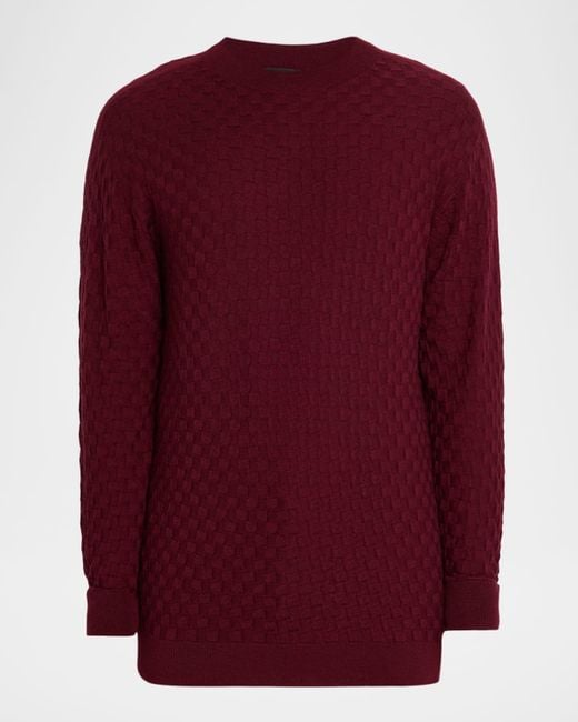 Giorgio Armani Men's Red Quadrant Knit Cashmere And Silk Crewneck - Main Image