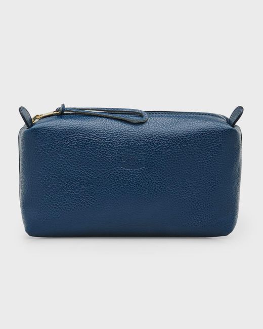 Il Bisonte Blue Classic Zip Leather Clutch Bag