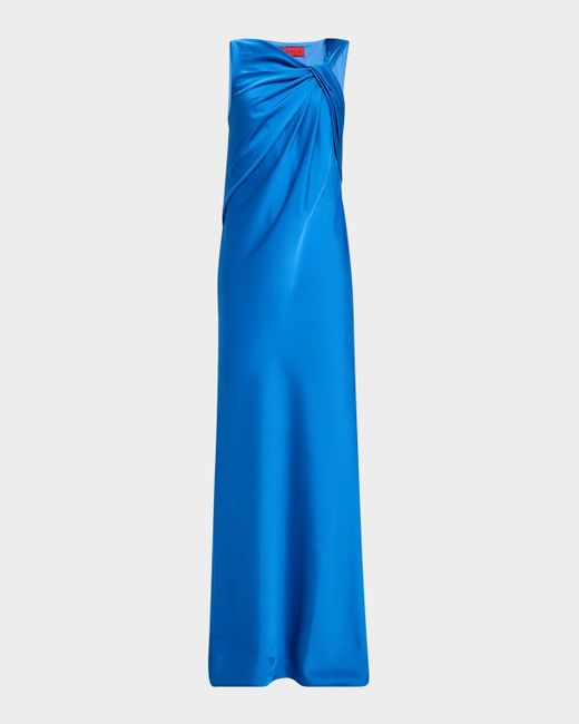 Halston Heritage Blue Francine Twist-Front Satin Column Gown