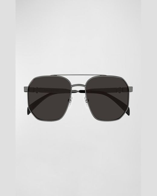 Alexander McQueen Black Double-bridge Metal Aviator Sunglasses for men