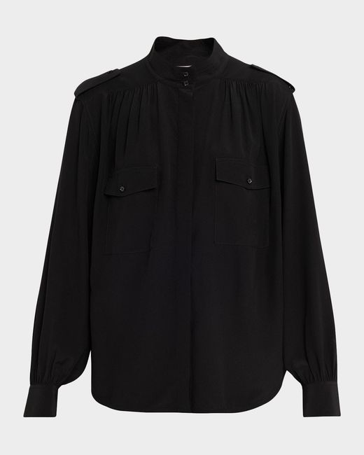 Chloé Black Organic Silk Crepe De Chine Top