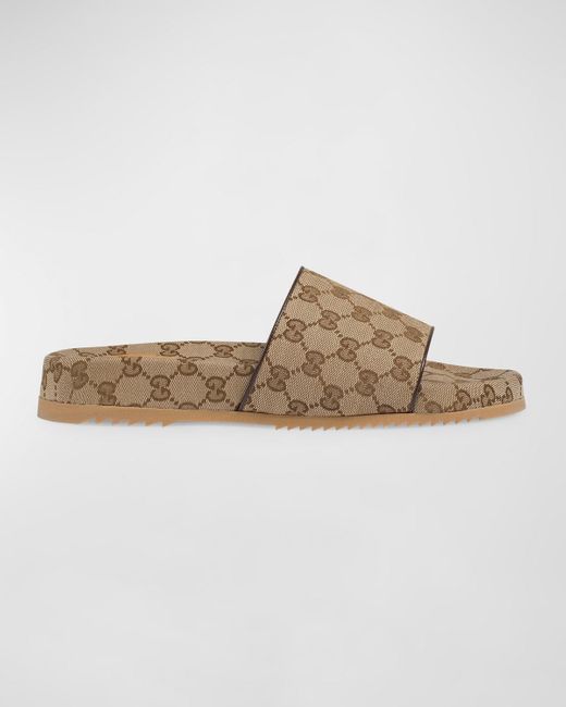 Gucci White Gg Canvas Slide Sandals for men
