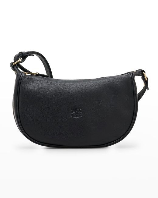 Il Bisonte Black Luna Medium Vintage Leather Shoulder Bag