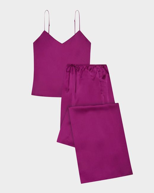 Olivia Von Halle Purple Bliss Wide-Leg Silk Satin Cami Pajama Set